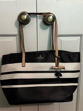 kate spade Black, White & Tan Striped Tote